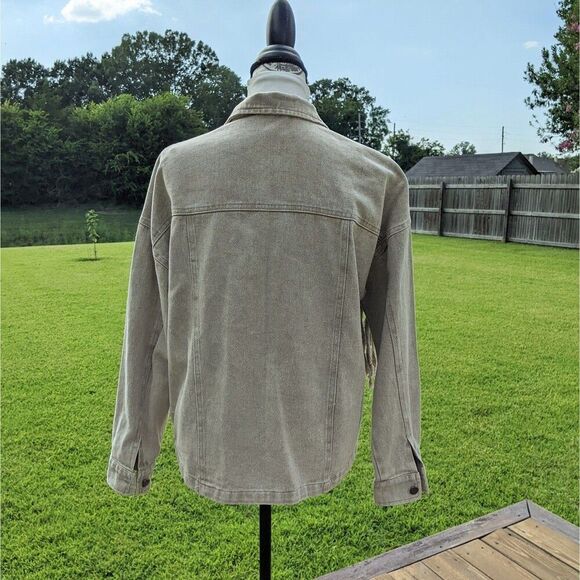 Denim Jean Jacket Western Hippie Fringe Size M - Picture 8 of 8
